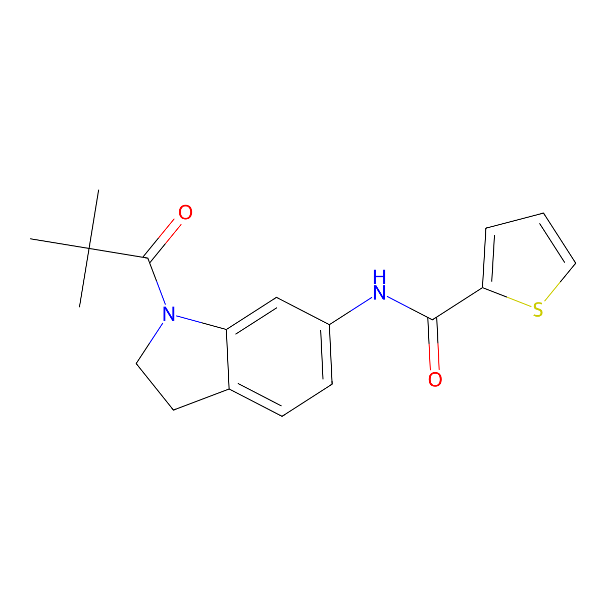 N-[1-(2,2-dimethylpropanoyl)-2,3-dihydro-1H-indol-6-yl]thiophene-2-carboxamide molecular structure, CAS 1040644-07-2