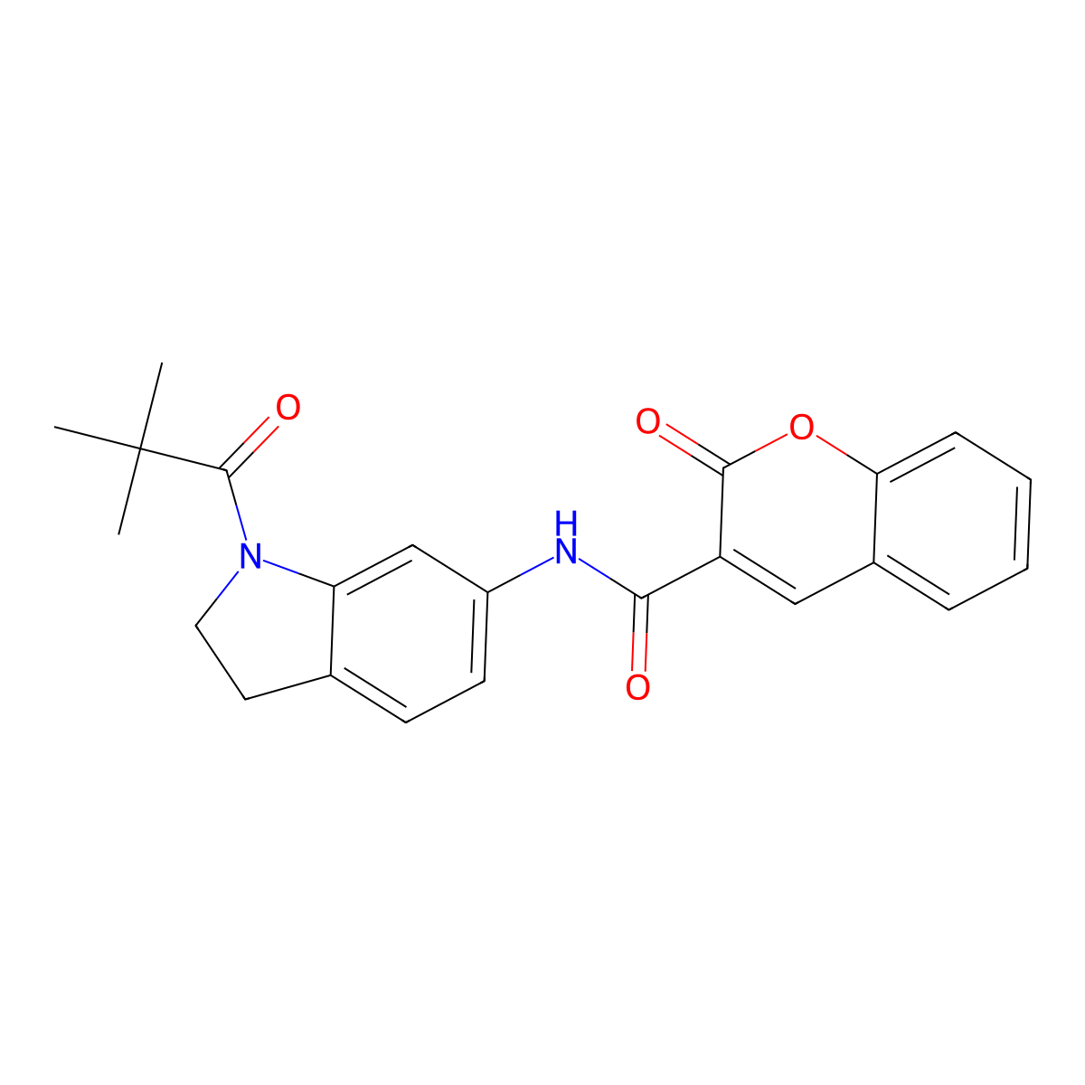 2-oxo-N-(1-pivaloylindolin-6-yl)-2H-chromene-3-carboxamide molecular structure, CAS 1040644-14-1