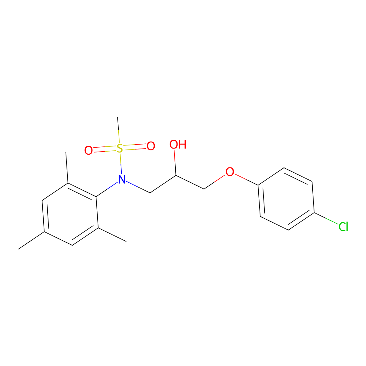 N-(3-(4-chlorophenoxy)-2-hydroxypropyl)-N-mesitylmethanesulfonamide molecular structure, CAS 1040644-16-3