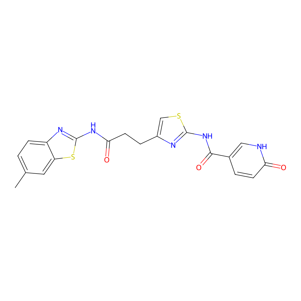 N-(4-{2-[(6-methyl-1,3-benzothiazol-2-yl)carbamoyl]ethyl}-1,3-thiazol-2-yl)-6-oxo-1,6-dihydropyridine-3-carboxamide molecular structure, CAS 1040644-20-9