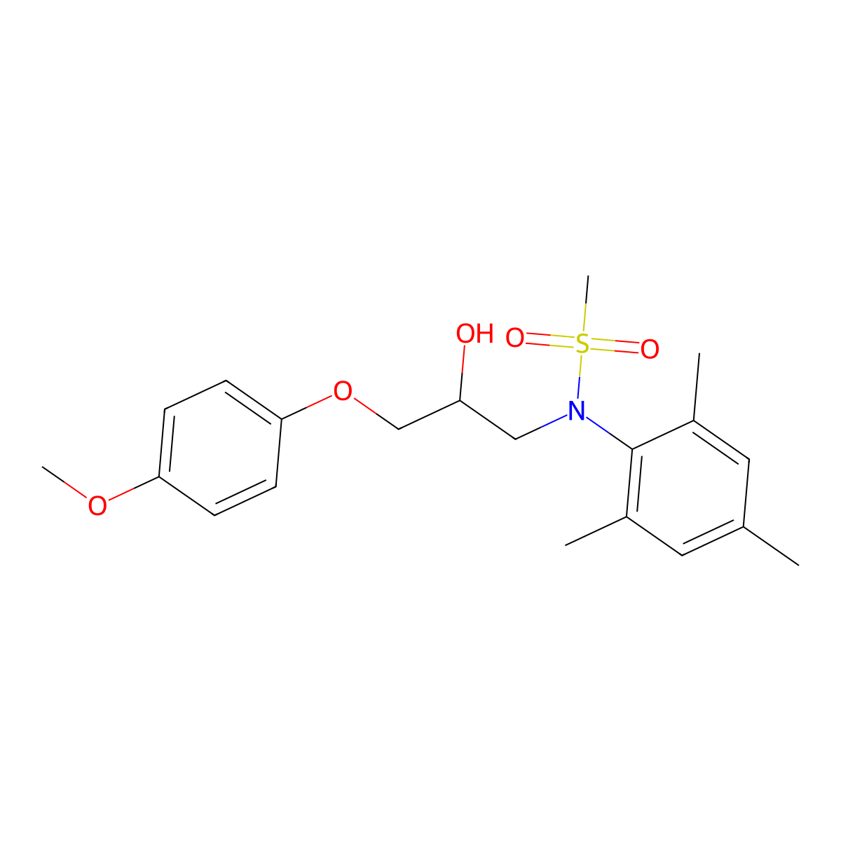N-(2-hydroxy-3-(4-methoxyphenoxy)propyl)-N-mesitylmethanesulfonamide molecular structure, CAS 1040644-24-3