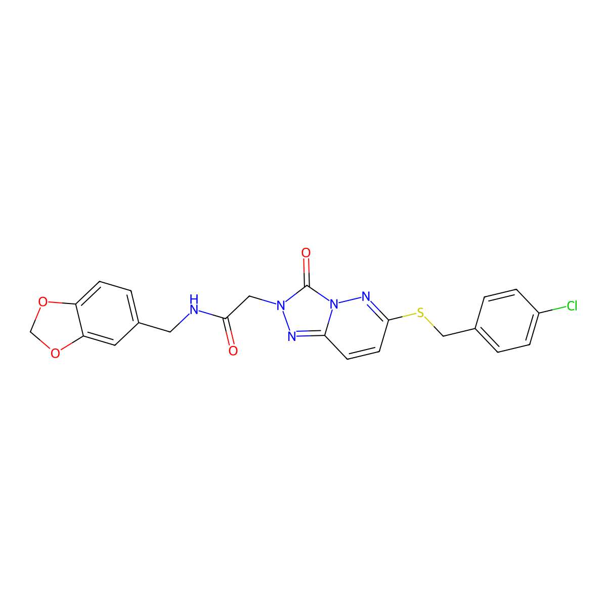 N-(1,3-benzodioxol-5-ylmethyl)-2-[6-[(4-chlorophenyl)methylsulfanyl]-3-oxo-[1,2,4]triazolo[4,3-b]pyridazin-2-yl]acetamide molecular structure, CAS 1040644-27-6