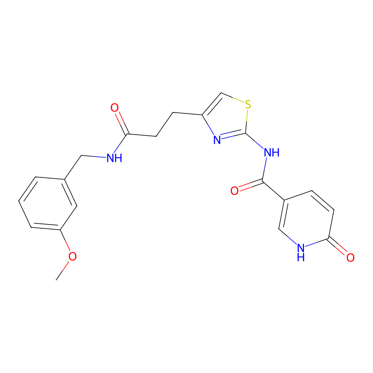 N-[4-(2-{[(3-methoxyphenyl)methyl]carbamoyl}ethyl)-1,3-thiazol-2-yl]-6-oxo-1,6-dihydropyridine-3-carboxamide molecular structure, CAS 1040644-28-7