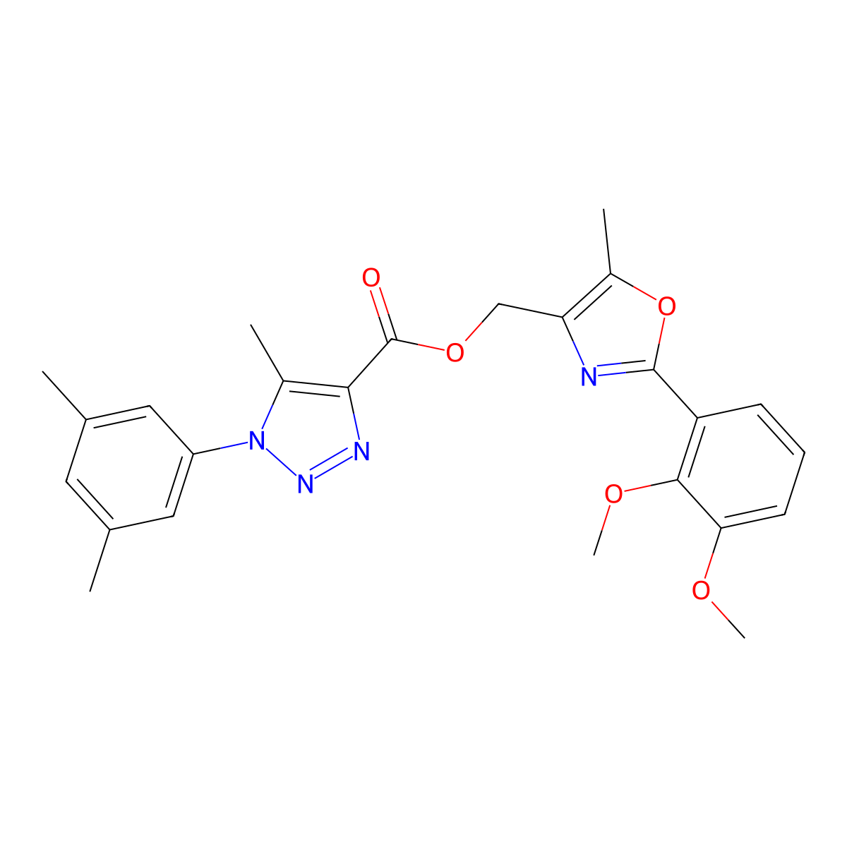 [2-(2,3-dimethoxyphenyl)-5-methyl-1,3-oxazol-4-yl]methyl 1-(3,5-dimethylphenyl)-5-methyl-1H-1,2,3-triazole-4-carboxylate molecular structure, CAS 1040644-33-4