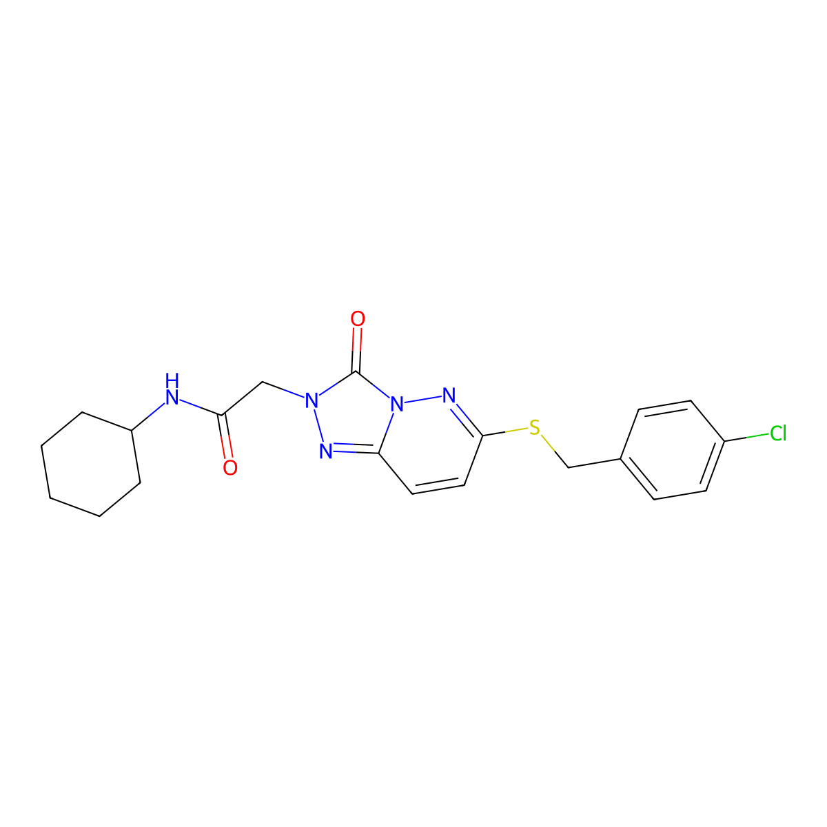 2-[6-[(4-chlorophenyl)methylsulfanyl]-3-oxo-[1,2,4]triazolo[4,3-b]pyridazin-2-yl]-N-cyclohexylacetamide molecular structure, CAS 1040644-35-6