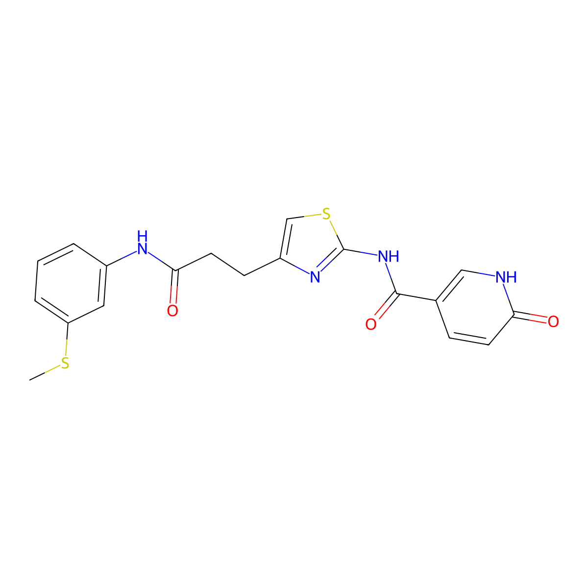 N-(4-(3-((3-(methylthio)phenyl)amino)-3-oxopropyl)thiazol-2-yl)-6-oxo-1,6-dihydropyridine-3-carboxamide molecular structure, CAS 1040644-36-7