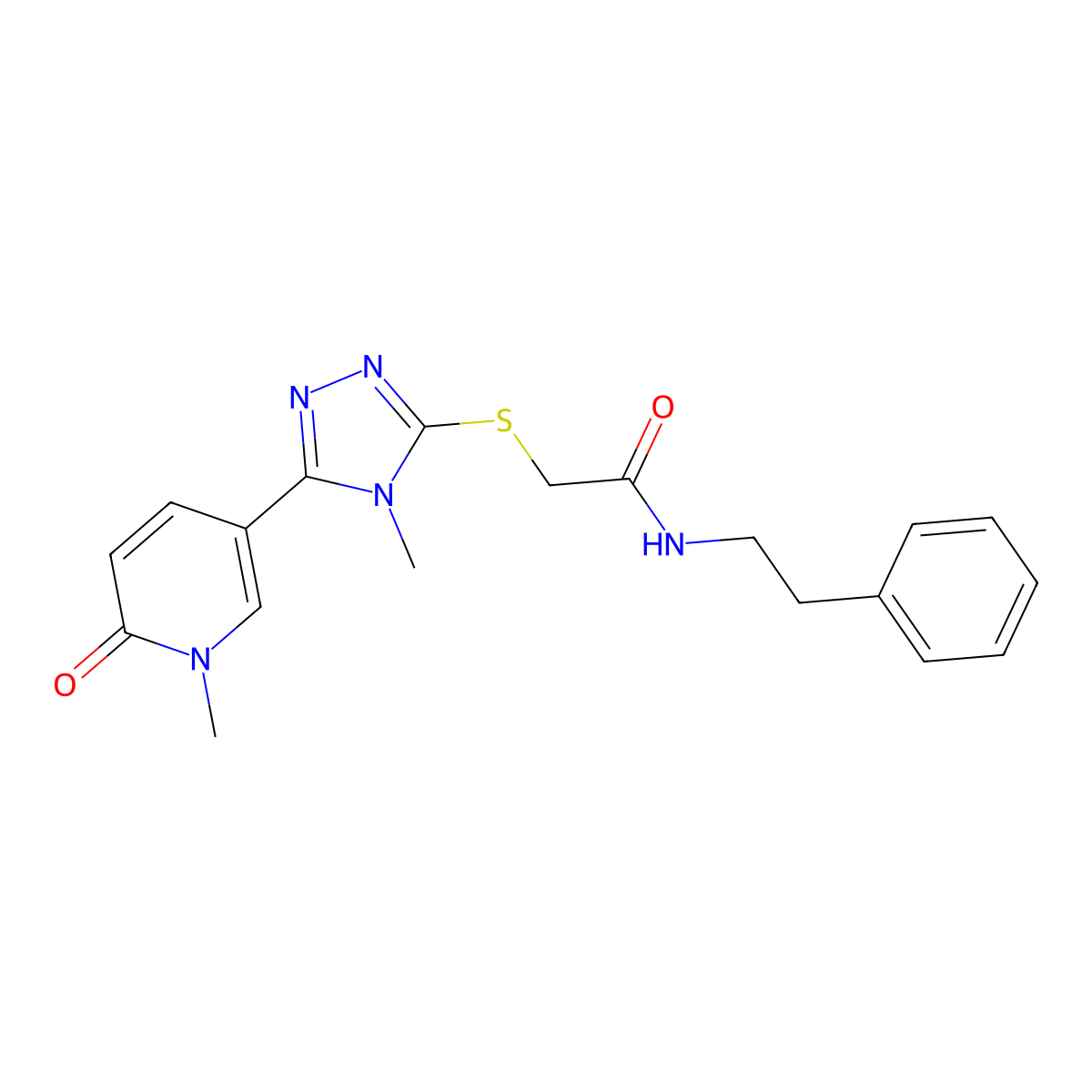2-{[4-methyl-5-(1-methyl-6-oxo-1,6-dihydropyridin-3-yl)-4H-1,2,4-triazol-3-yl]sulfanyl}-N-(2-phenylethyl)acetamide molecular structure, CAS 1040644-37-8