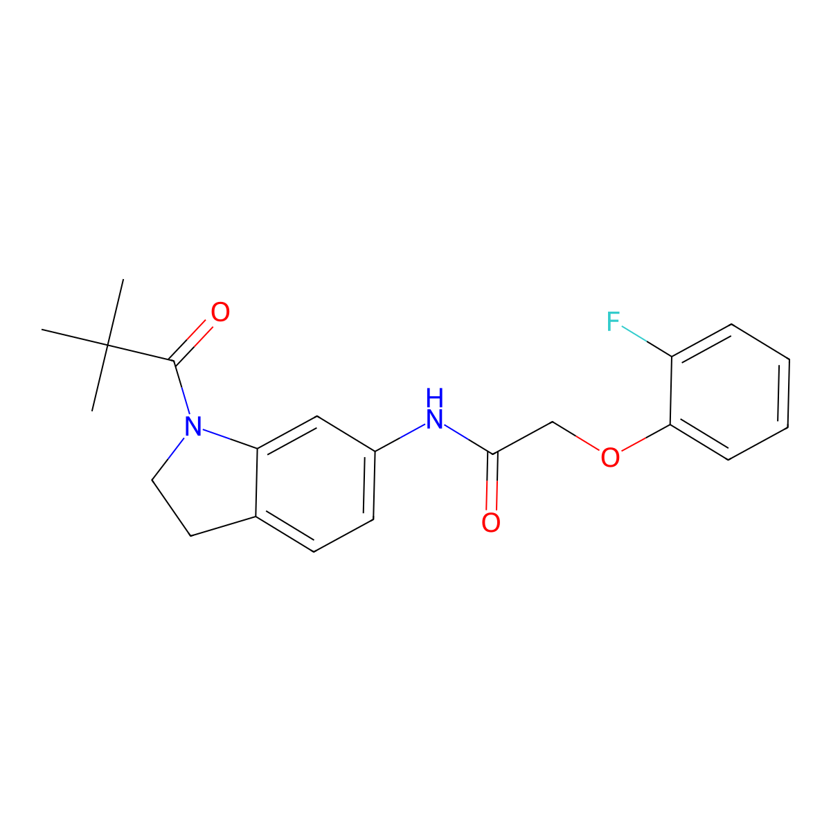 2-(2-fluorophenoxy)-N-(1-pivaloylindolin-6-yl)acetamide molecular structure, CAS 1040644-38-9