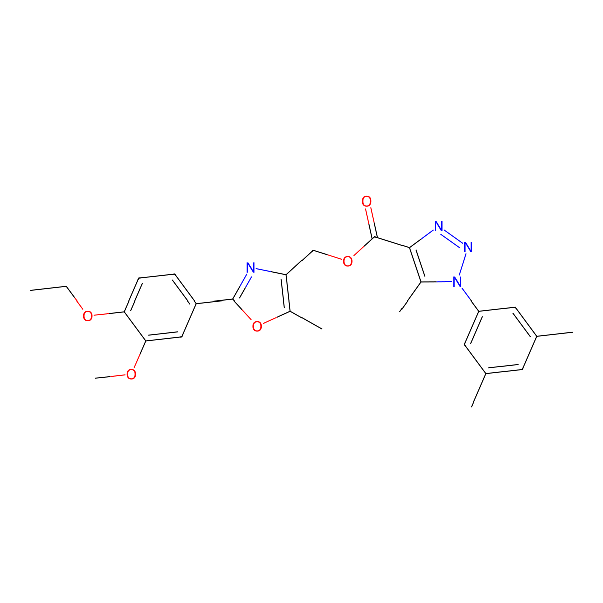 [2-(4-ethoxy-3-methoxyphenyl)-5-methyl-1,3-oxazol-4-yl]methyl 1-(3,5-dimethylphenyl)-5-methyl-1H-1,2,3-triazole-4-carboxylate molecular structure, CAS 1040644-41-4