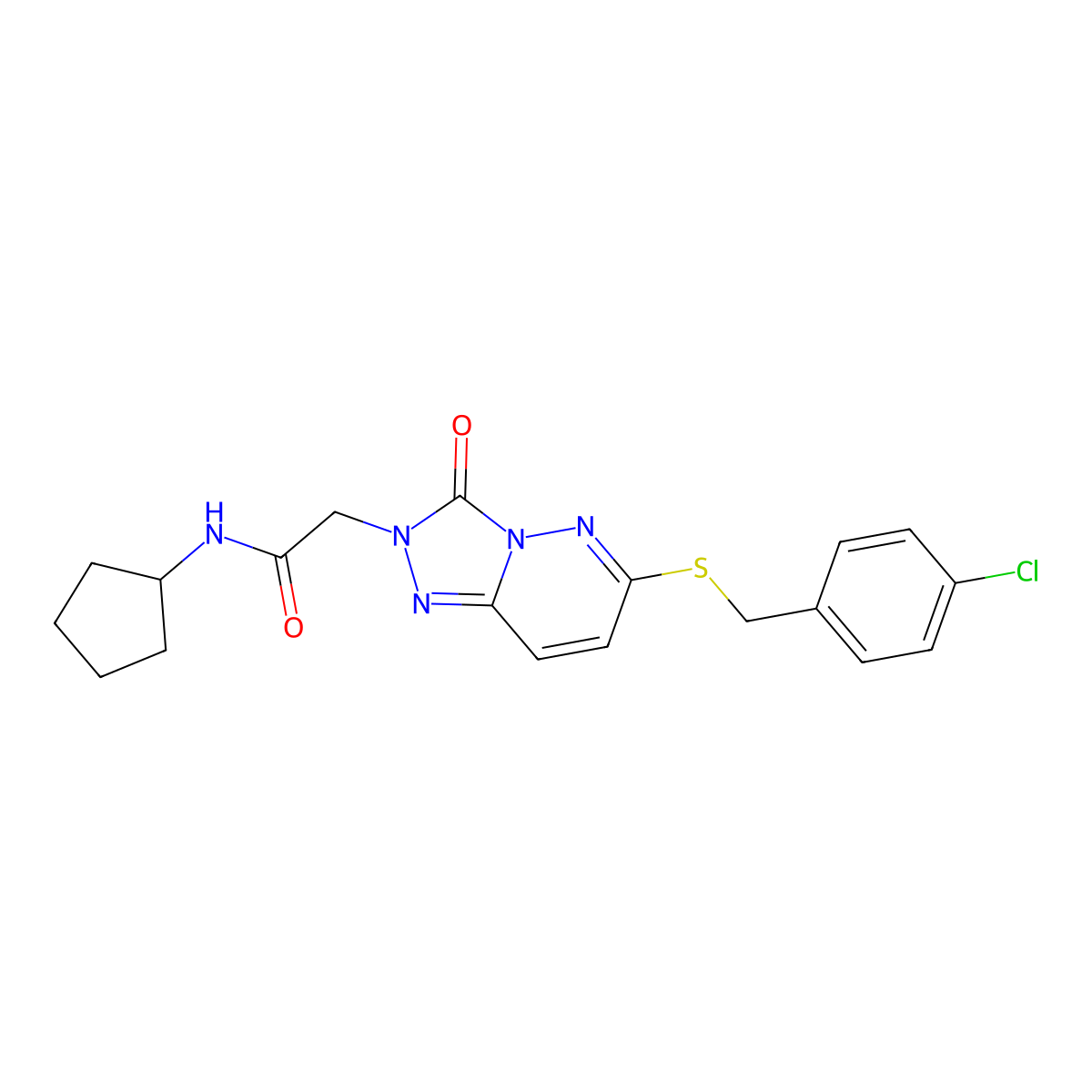 2-[6-[(4-chlorobenzyl)thio]-3-oxo[1,2,4]triazolo[4,3-b]pyridazin-2(3H)-yl]-N-cyclopentylacetamide molecular structure, CAS 1040644-43-6