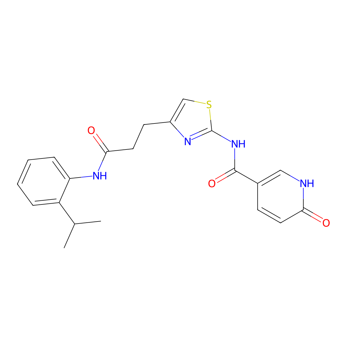 6-oxo-N-[4-(2-{[2-(propan-2-yl)phenyl]carbamoyl}ethyl)-1,3-thiazol-2-yl]-1,6-dihydropyridine-3-carboxamide molecular structure, CAS 1040644-44-7