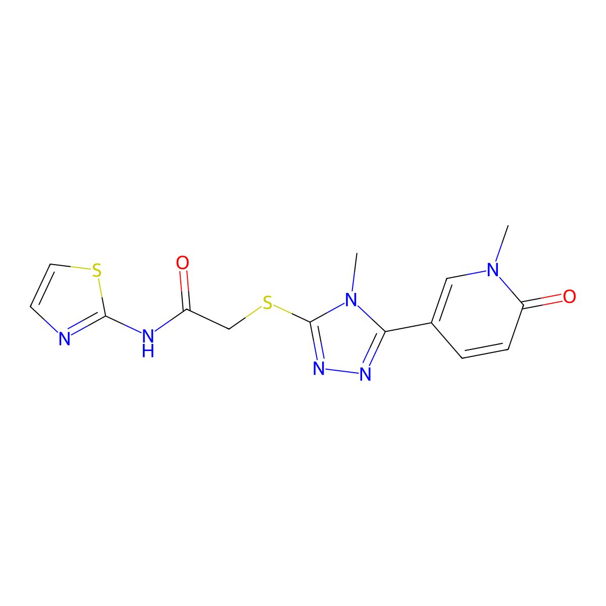 2-{[4-methyl-5-(1-methyl-6-oxo-1,6-dihydropyridin-3-yl)-4H-1,2,4-triazol-3-yl]sulfanyl}-N-(1,3-thiazol-2-yl)acetamide molecular structure, CAS 1040644-53-8