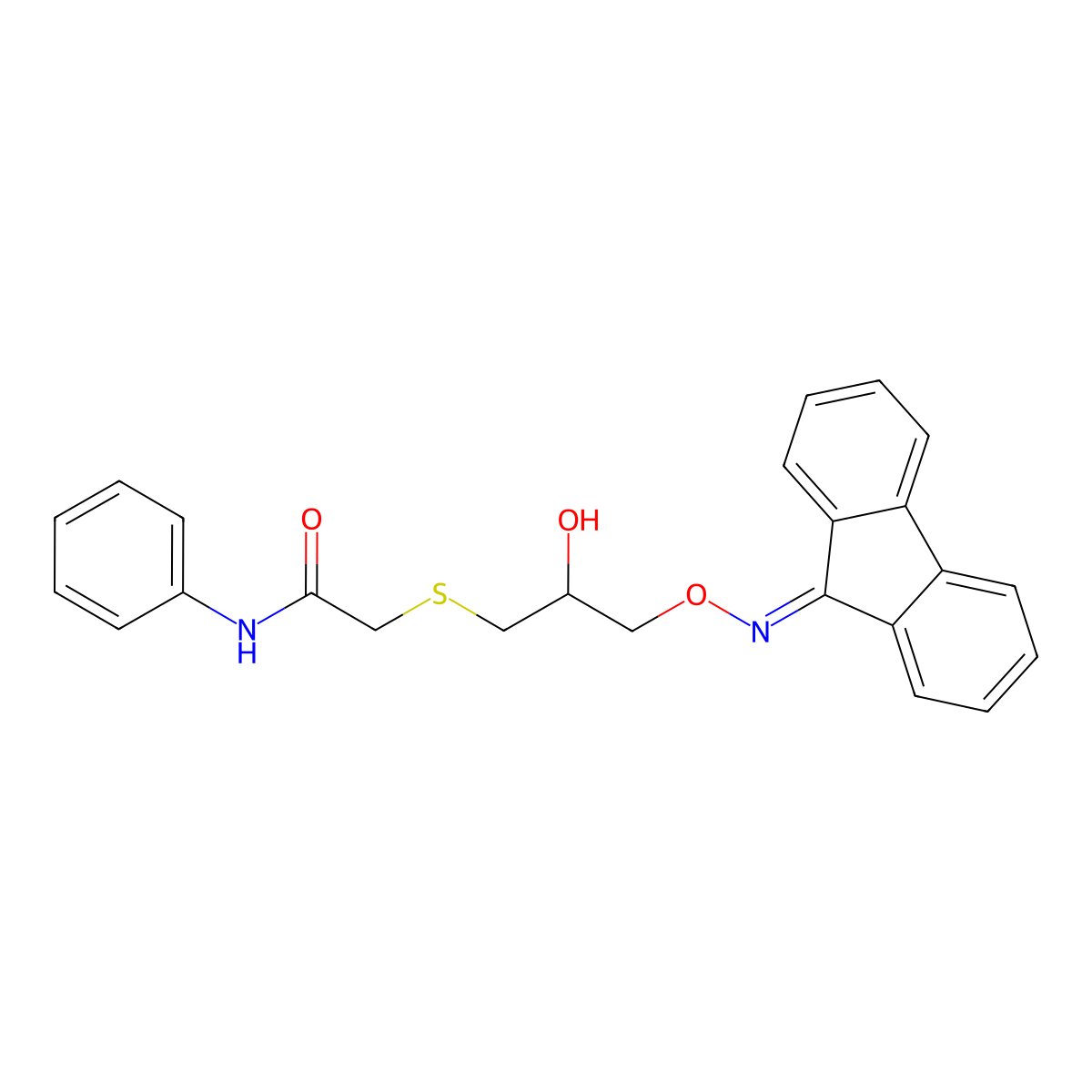 2-((3-(((9H-fluoren-9-ylidene)amino)oxy)-2-hydroxypropyl)thio)-N-phenylacetamide molecular structure, CAS 1040644-57-2