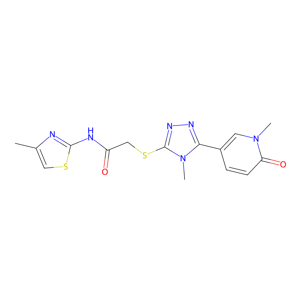 N-(4-methyl-1,3-thiazol-2-yl)-2-{[4-methyl-5-(1-methyl-6-oxo-1,6-dihydropyridin-3-yl)-4H-1,2,4-triazol-3-yl]sulfanyl}acetamide molecular structure, CAS 1040644-61-8