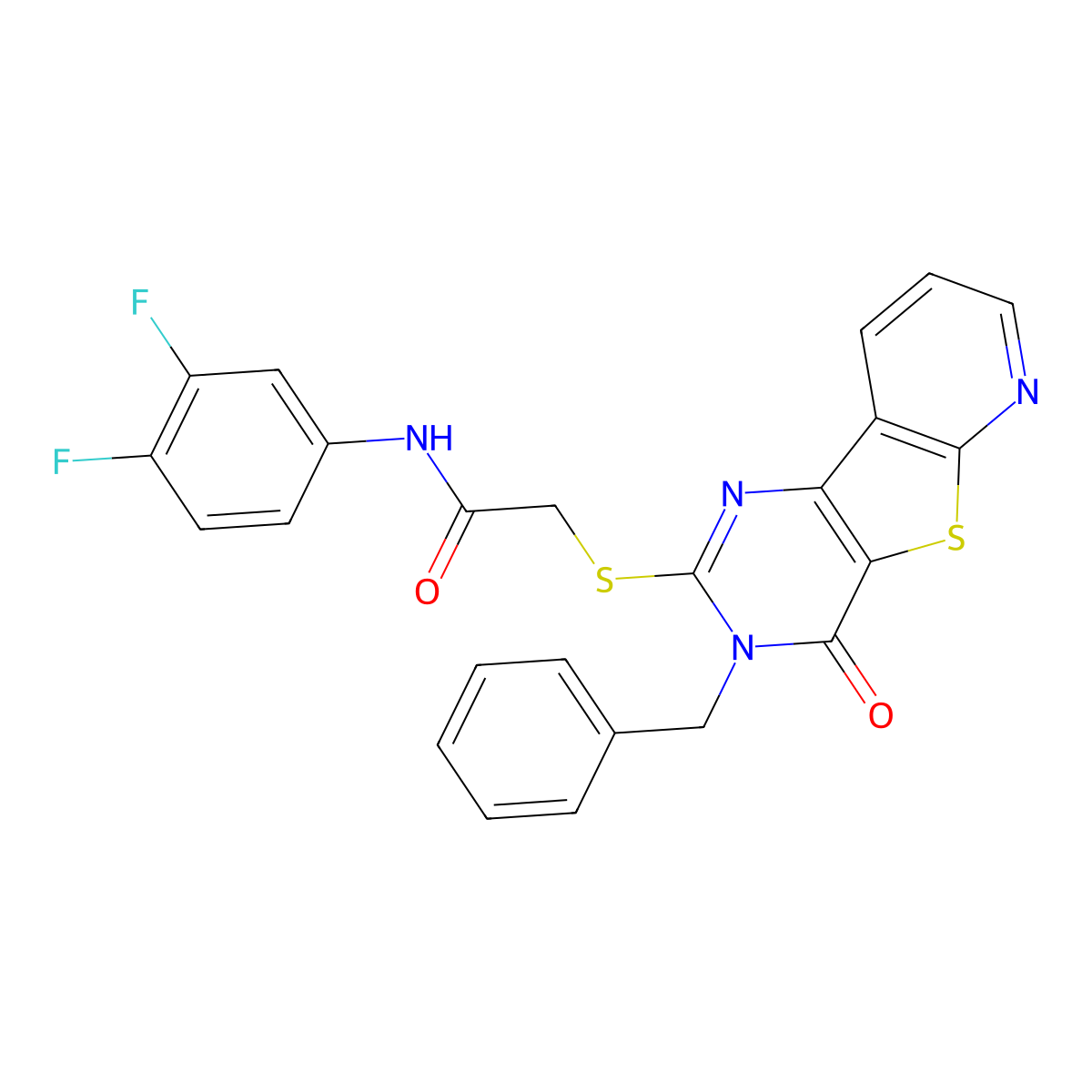 2-({5-benzyl-6-oxo-8-thia-3,5,10-triazatricyclo[7.4.0.0^{2,7}]trideca-1(9),2(7),3,10,12-pentaen-4-yl}sulfanyl)-N-(3,4-difluorophenyl)acetamide molecular structure, CAS 1040644-66-3