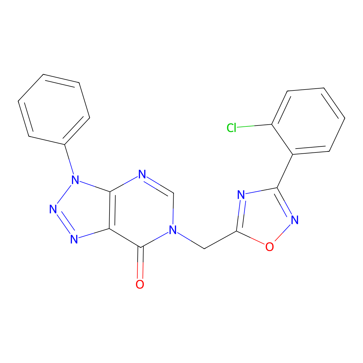 6-{[3-(2-chlorophenyl)-1,2,4-oxadiazol-5-yl]methyl}-3-phenyl-3H,6H,7H-[1,2,3]triazolo[4,5-d]pyrimidin-7-one molecular structure, CAS 1040644-67-4