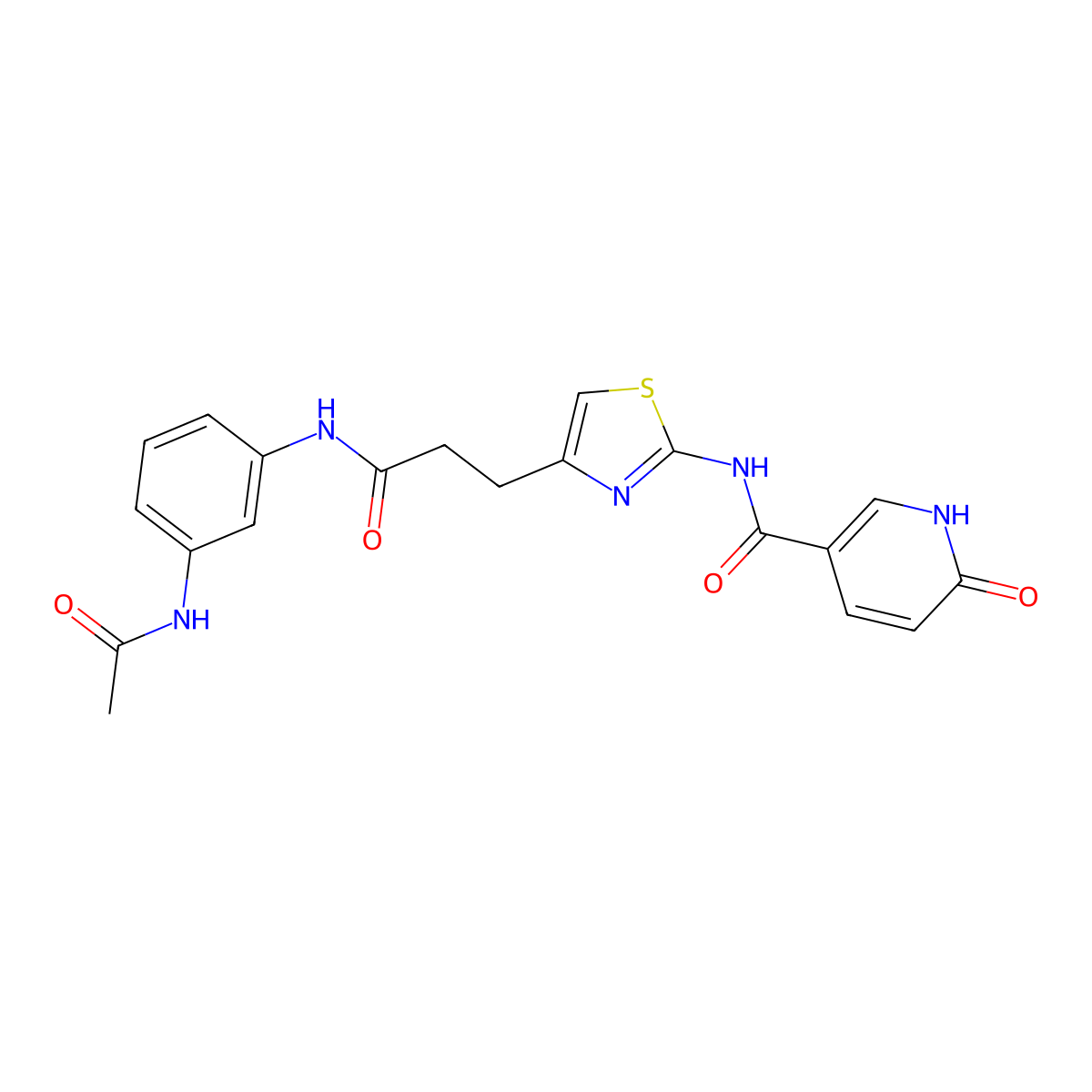 N-(4-(3-((3-acetamidophenyl)amino)-3-oxopropyl)thiazol-2-yl)-6-oxo-1,6-dihydropyridine-3-carboxamide molecular structure, CAS 1040644-68-5