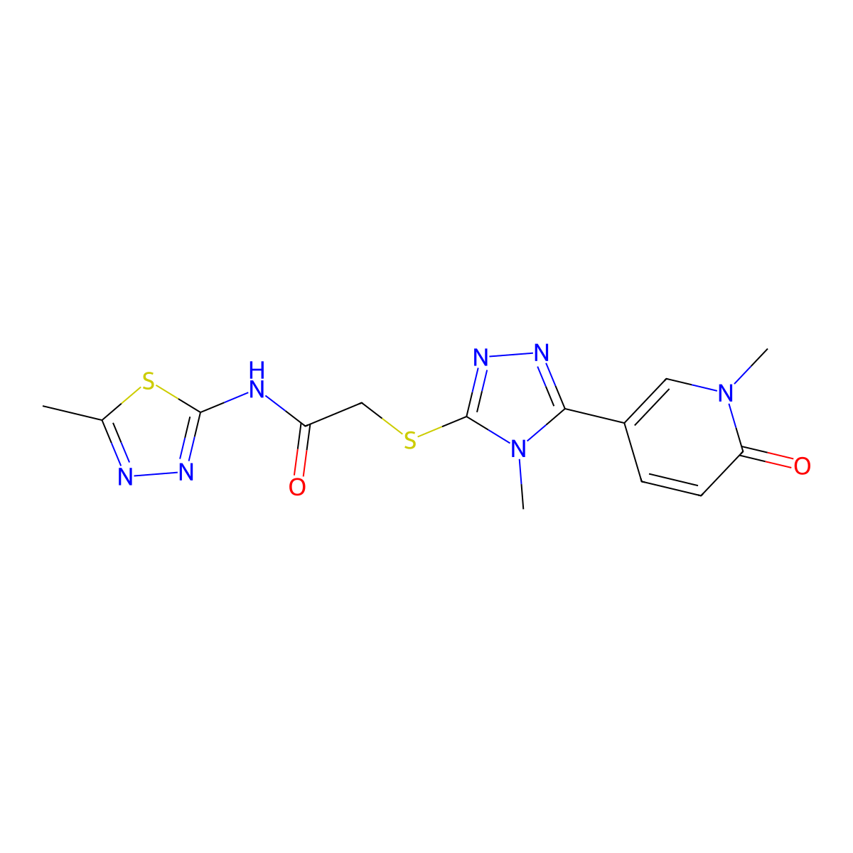 N-(5-methyl-1,3,4-thiadiazol-2-yl)-2-{[4-methyl-5-(1-methyl-6-oxo-1,6-dihydropyridin-3-yl)-4H-1,2,4-triazol-3-yl]sulfanyl}acetamide molecular structure, CAS 1040644-69-6