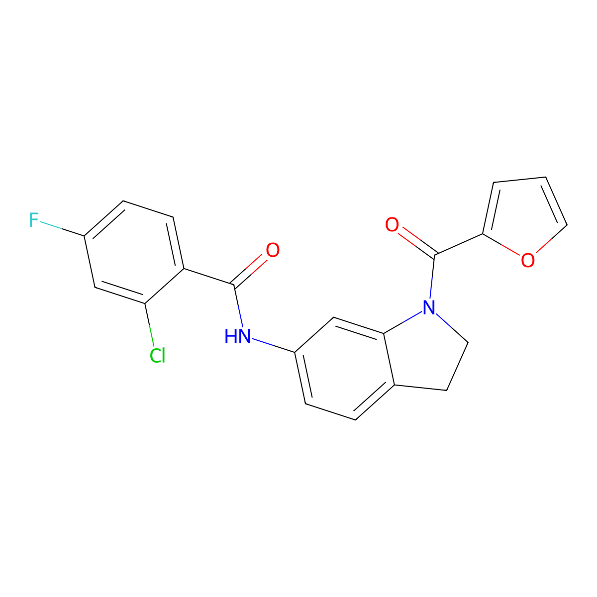 2-chloro-4-fluoro-N-(1-(furan-2-carbonyl)indolin-6-yl)benzamide molecular structure, CAS 1040644-70-9