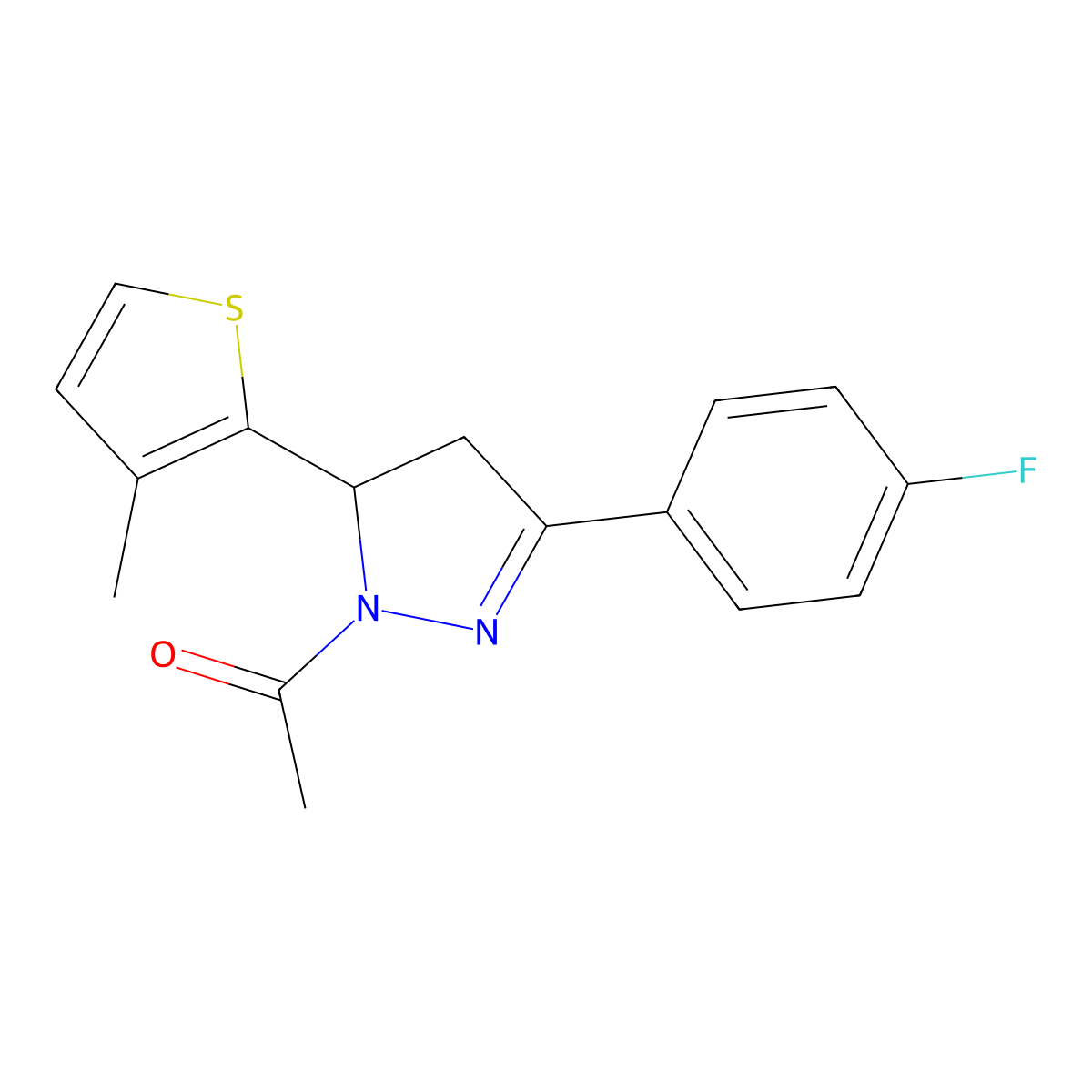 1-[3-(4-fluorophenyl)-5-(3-methylthiophen-2-yl)-4,5-dihydro-1H-pyrazol-1-yl]ethan-1-one molecular structure, CAS 1040644-73-2