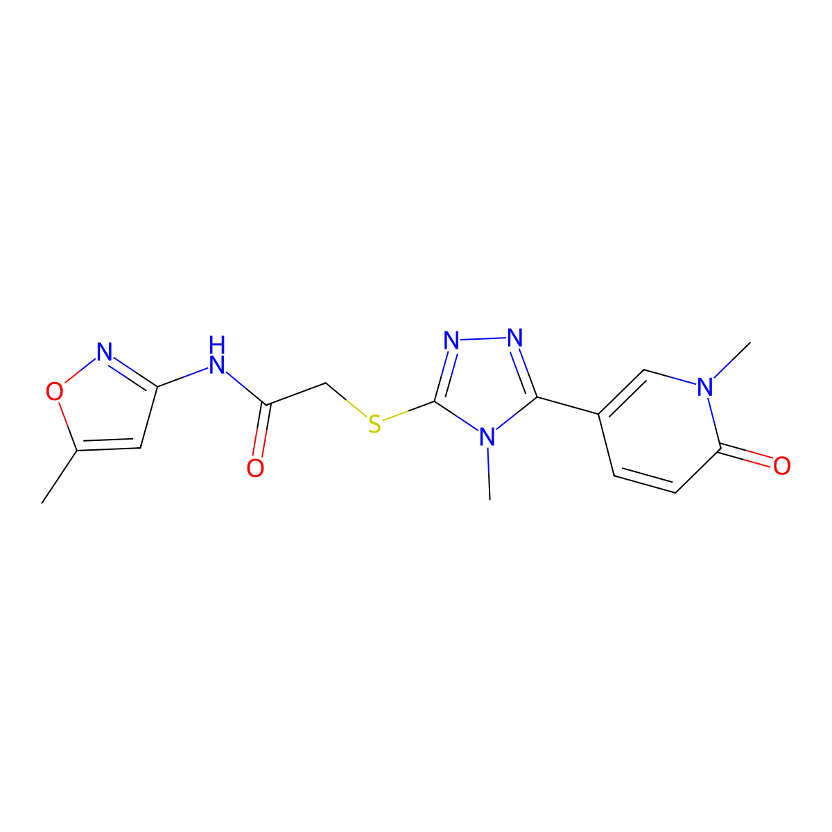N-(5-methyl-1,2-oxazol-3-yl)-2-{[4-methyl-5-(1-methyl-6-oxo-1,6-dihydropyridin-3-yl)-4H-1,2,4-triazol-3-yl]sulfanyl}acetamide molecular structure, CAS 1040644-77-6