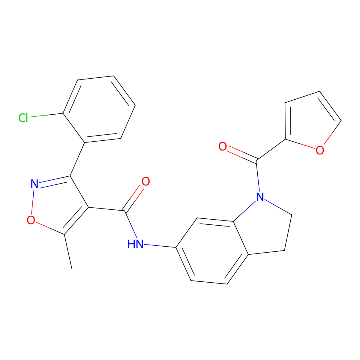 3-(2-chlorophenyl)-N-(1-(furan-2-carbonyl)indolin-6-yl)-5-methylisoxazole-4-carboxamide molecular structure, CAS 1040644-78-7