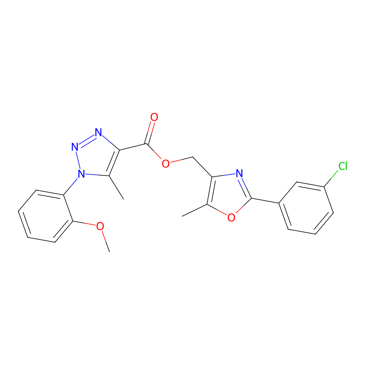 [2-(3-chlorophenyl)-5-methyl-1,3-oxazol-4-yl]methyl 1-(2-methoxyphenyl)-5-methyl-1H-1,2,3-triazole-4-carboxylate molecular structure, CAS 1040644-82-3