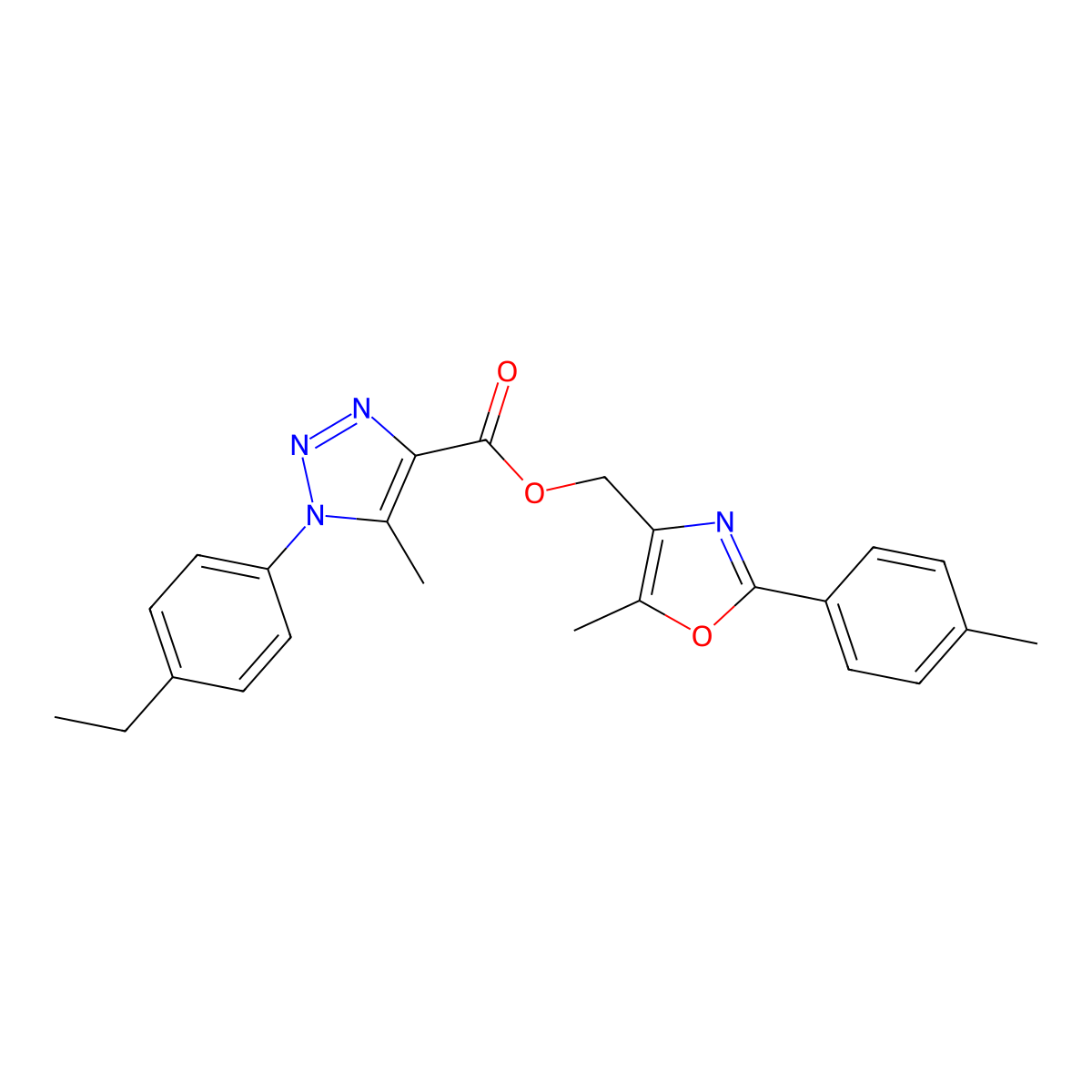 [5-methyl-2-(4-methylphenyl)-1,3-oxazol-4-yl]methyl 1-(4-ethylphenyl)-5-methyl-1H-1,2,3-triazole-4-carboxylate molecular structure, CAS 1040644-87-8