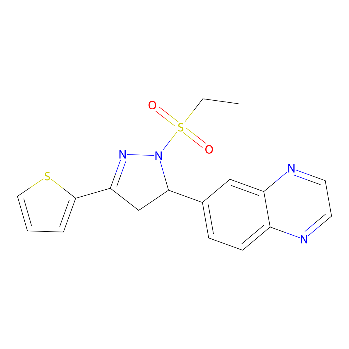 6-(1-(ethylsulfonyl)-3-(thiophen-2-yl)-4,5-dihydro-1H-pyrazol-5-yl)quinoxaline molecular structure, CAS 1040644-89-0