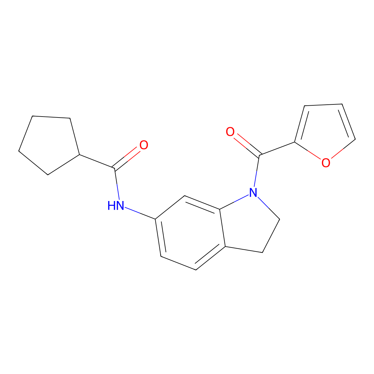 N-(1-(furan-2-carbonyl)indolin-6-yl)cyclopentanecarboxamide molecular structure, CAS 1040645-02-0