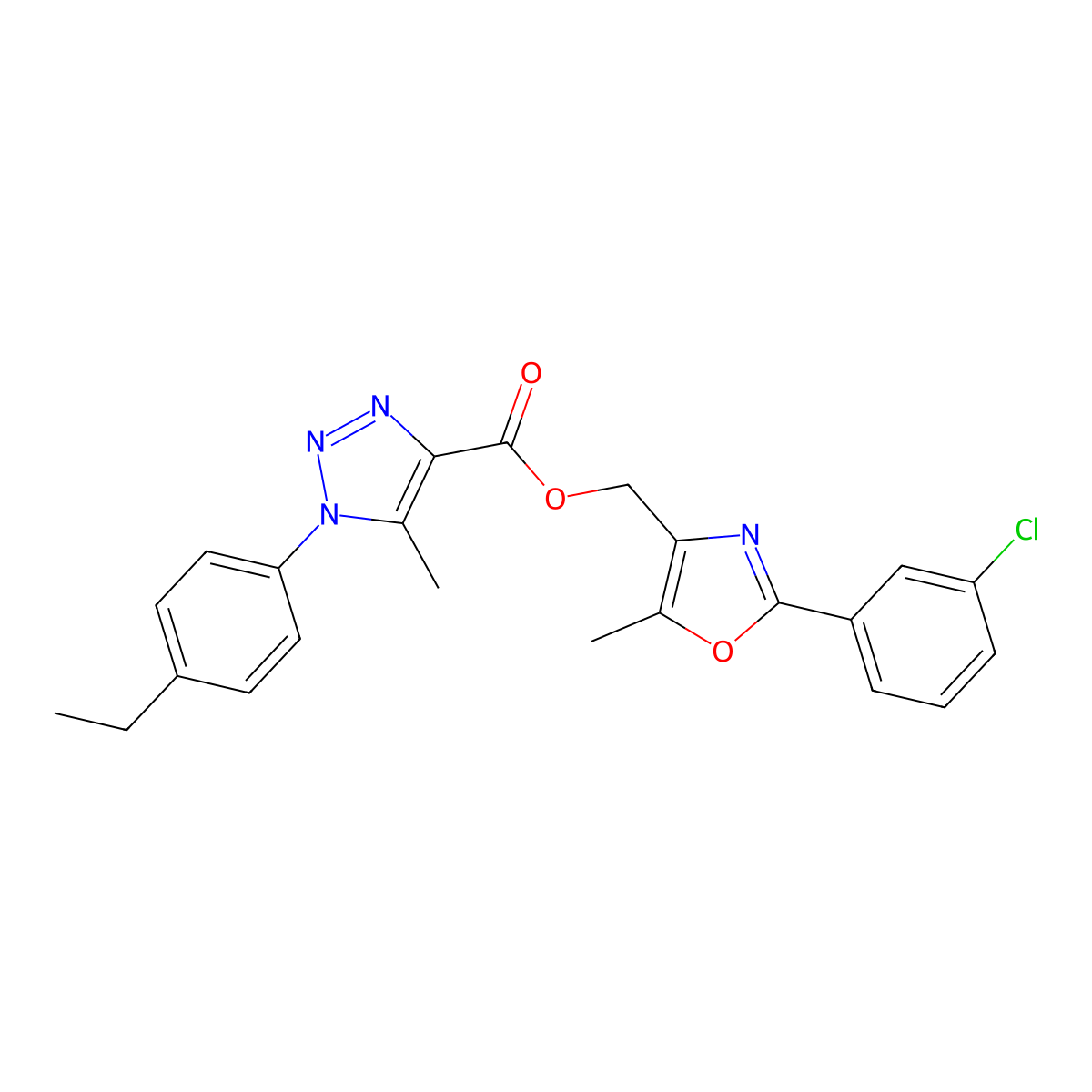 [2-(3-chlorophenyl)-5-methyl-1,3-oxazol-4-yl]methyl 1-(4-ethylphenyl)-5-methyl-1H-1,2,3-triazole-4-carboxylate molecular structure, CAS 1040645-03-1
