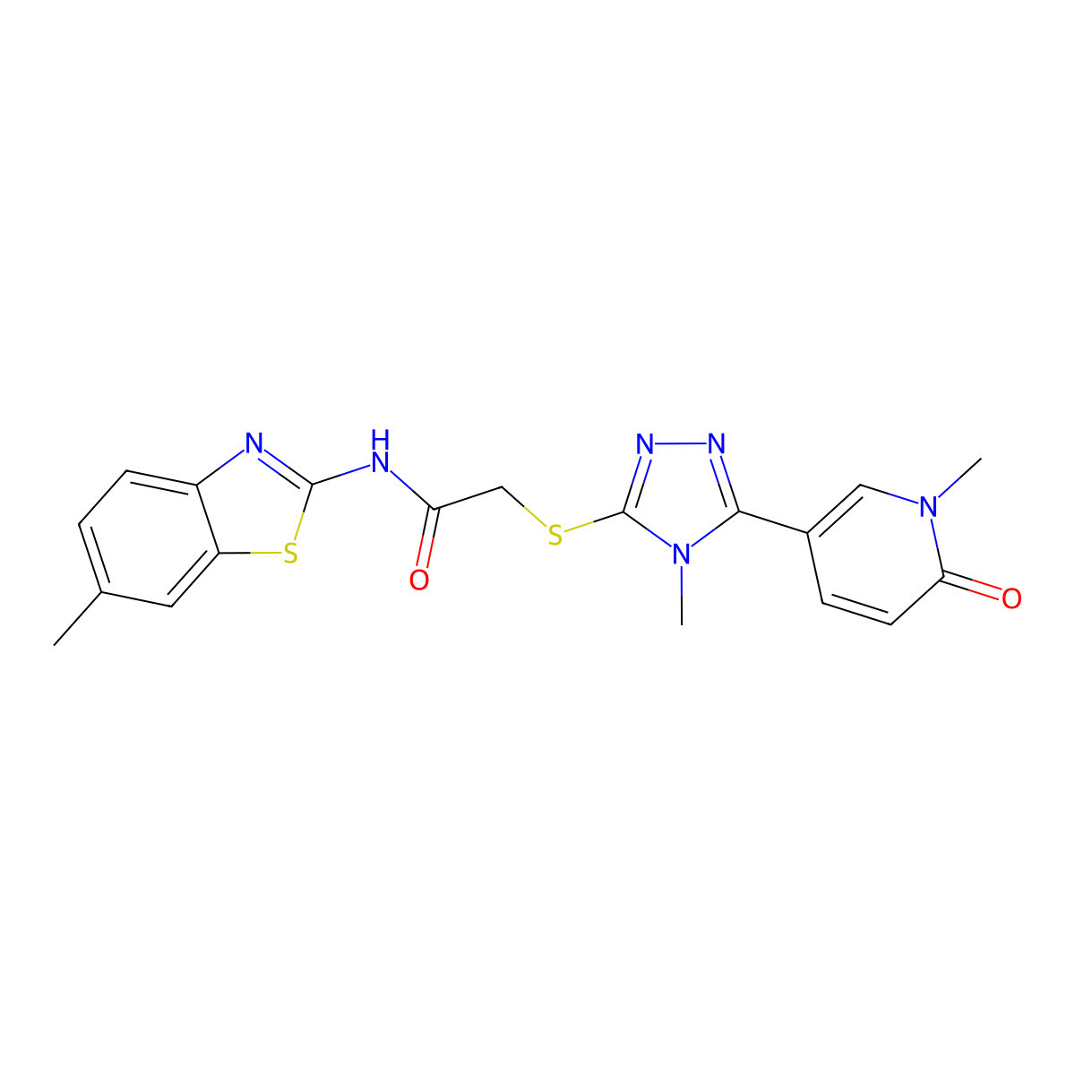 N-(6-methyl-1,3-benzothiazol-2-yl)-2-{[4-methyl-5-(1-methyl-6-oxo-1,6-dihydropyridin-3-yl)-4H-1,2,4-triazol-3-yl]sulfanyl}acetamide molecular structure, CAS 1040645-09-7