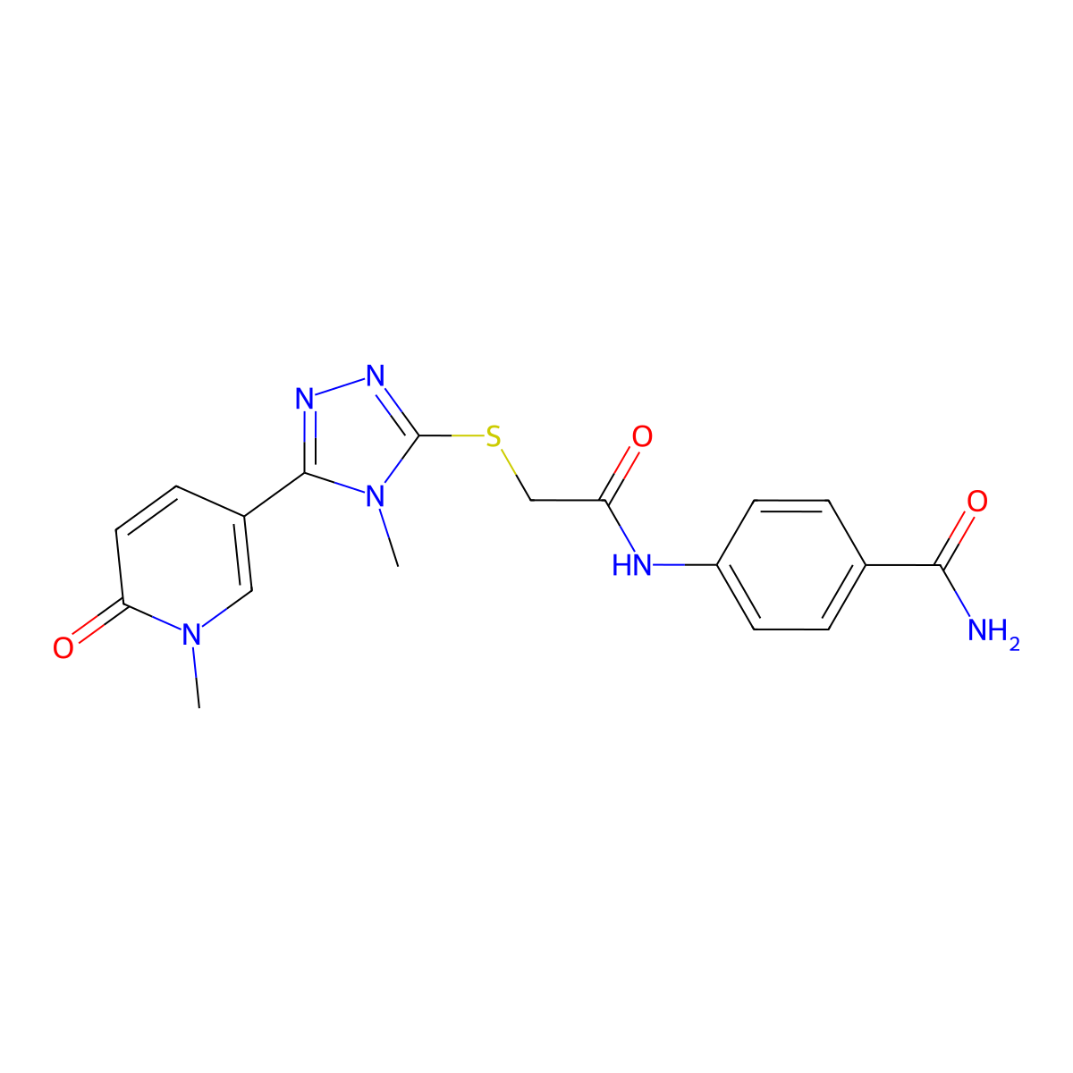 4-(2-{[4-methyl-5-(1-methyl-6-oxo-1,6-dihydropyridin-3-yl)-4H-1,2,4-triazol-3-yl]sulfanyl}acetamido)benzamide molecular structure, CAS 1040645-17-7