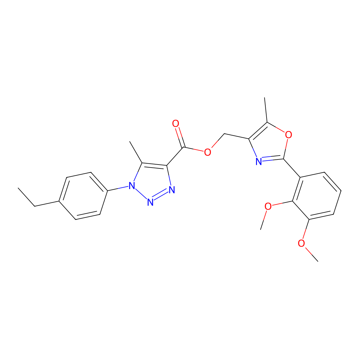 [2-(2,3-dimethoxyphenyl)-5-methyl-1,3-oxazol-4-yl]methyl 1-(4-ethylphenyl)-5-methyl-1H-1,2,3-triazole-4-carboxylate molecular structure, CAS 1040645-19-9