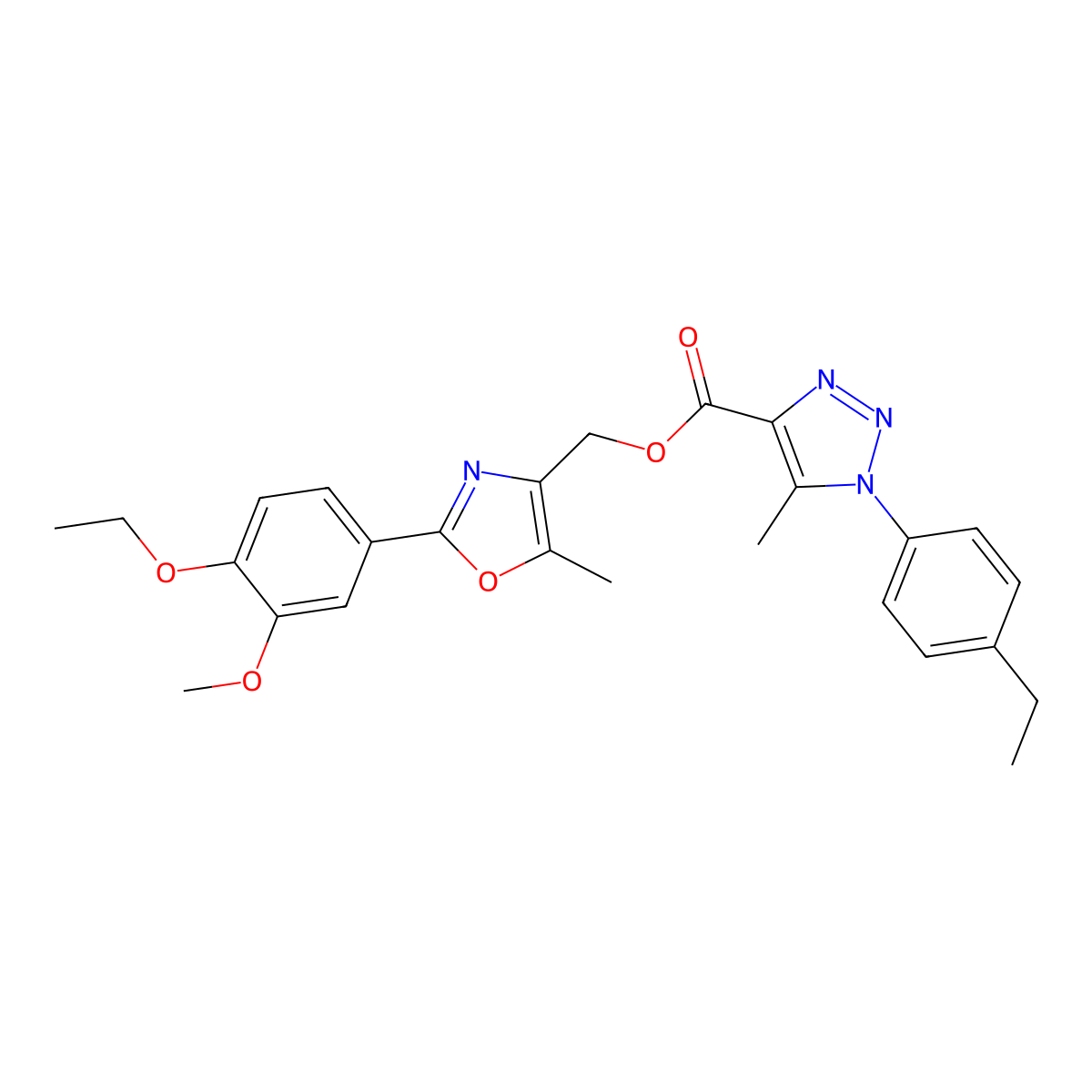 [2-(4-ethoxy-3-methoxyphenyl)-5-methyl-1,3-oxazol-4-yl]methyl 1-(4-ethylphenyl)-5-methyl-1H-1,2,3-triazole-4-carboxylate molecular structure, CAS 1040645-27-9