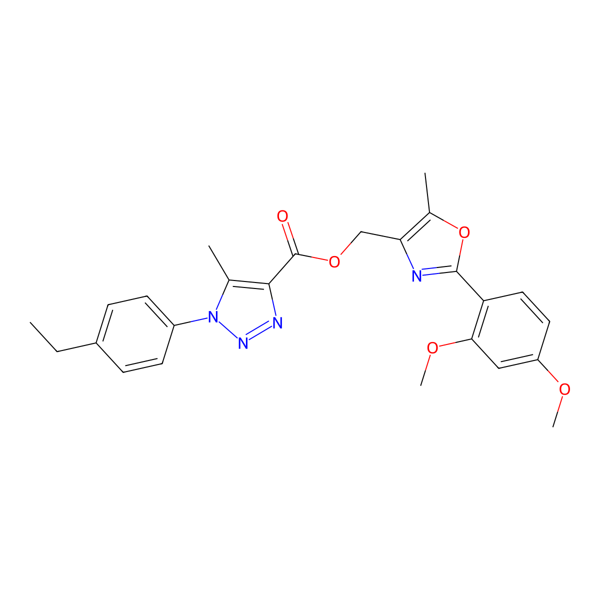 [2-(2,4-dimethoxyphenyl)-5-methyl-1,3-oxazol-4-yl]methyl 1-(4-ethylphenyl)-5-methyl-1H-1,2,3-triazole-4-carboxylate molecular structure, CAS 1040645-43-9