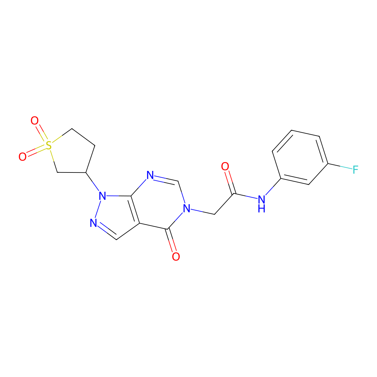 2-(1-(1,1-dioxidotetrahydrothiophen-3-yl)-4-oxo-1H-pyrazolo[3,4-d]pyrimidin-5(4H)-yl)-N-(3-fluorophenyl)acetamide molecular structure, CAS 1040645-49-5