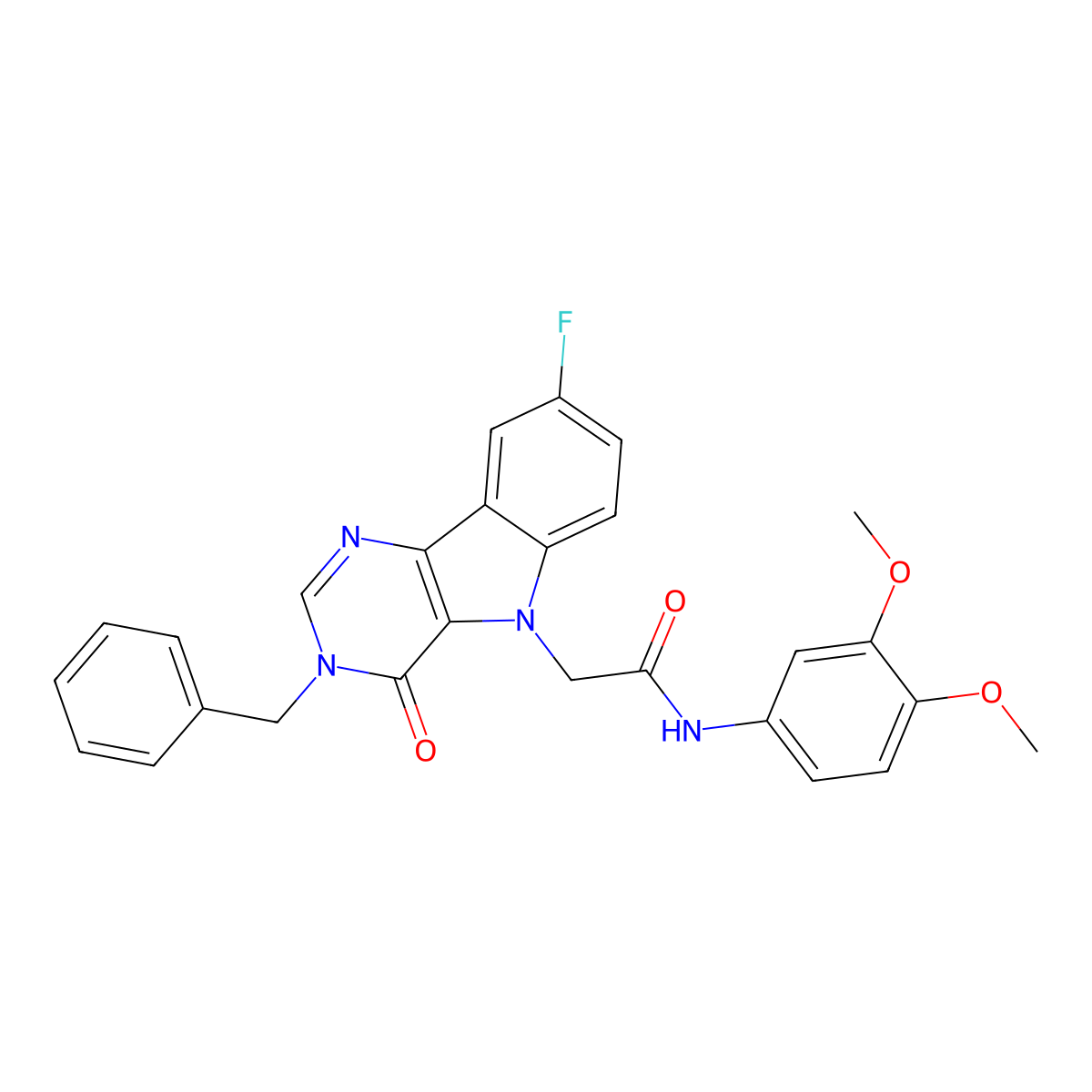 2-(3-benzyl-8-fluoro-4-oxo-3H-pyrimido[5,4-b]indol-5(4H)-yl)-N-(3,4-dimethoxyphenyl)acetamide molecular structure, CAS 1040645-65-5