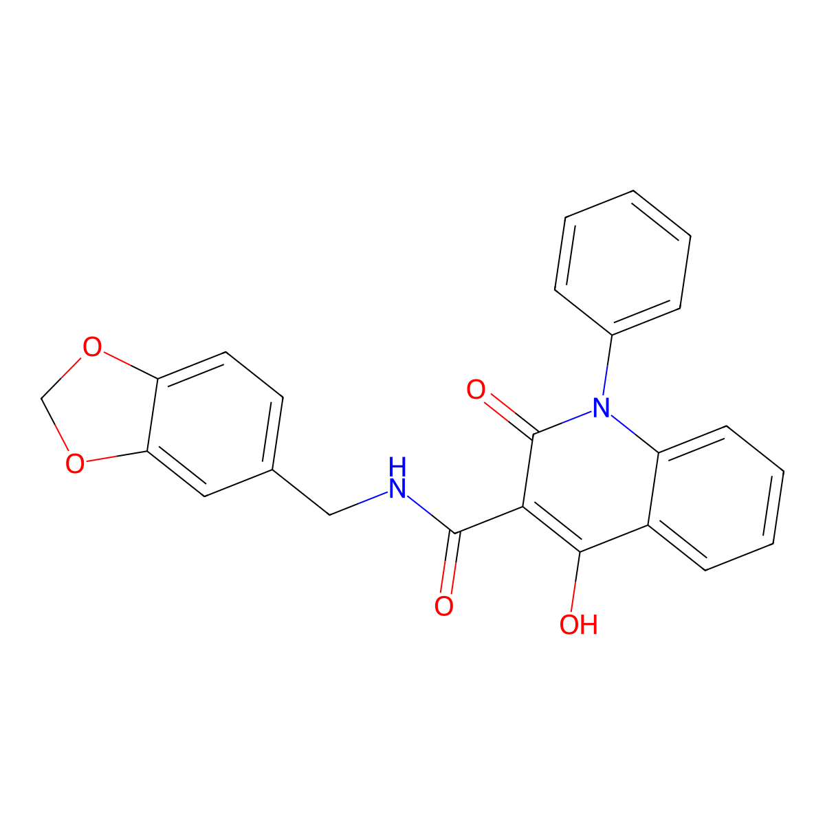 N-(1,3-benzodioxol-5-ylmethyl)-4-hydroxy-2-oxo-1-phenyl-1,2-dihydroquinoline-3-carboxamide molecular structure, CAS 1040645-67-7