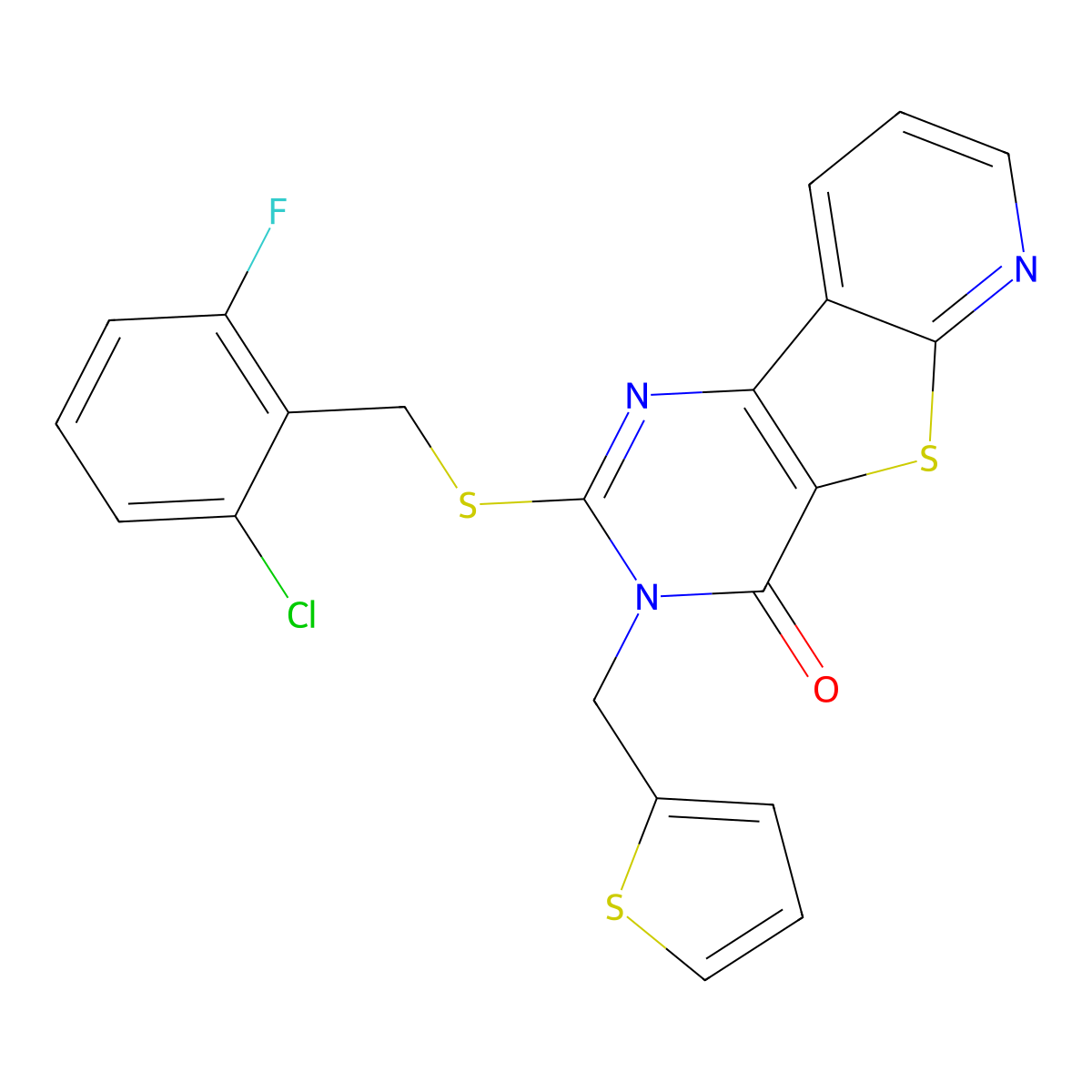 4-{[(2-Chloro-6-fluorophenyl)methyl]sulfanyl}-5-[(thiophen-2-yl)methyl]-8-thia-3,5,10-triazatricyclo[7.4.0.0^{2,7}]trideca-1(9),2(7),3,10,12-pentaen-6-one molecular structure, CAS 1040645-68-8