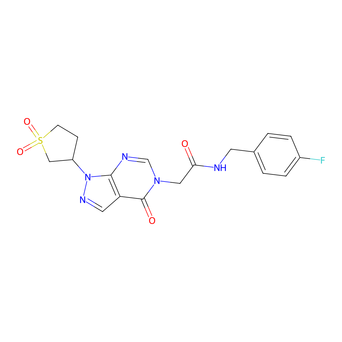 2-[1-(1,1-Dioxo-tetrahydro-1lambda*6*-thiophen-3-yl)-4-oxo-1,4-dihydro-pyrazolo[3,4-d]pyrimidin-5-yl]-N-(4-fluoro-benzyl)-acetamide molecular structure, CAS 1040645-78-0