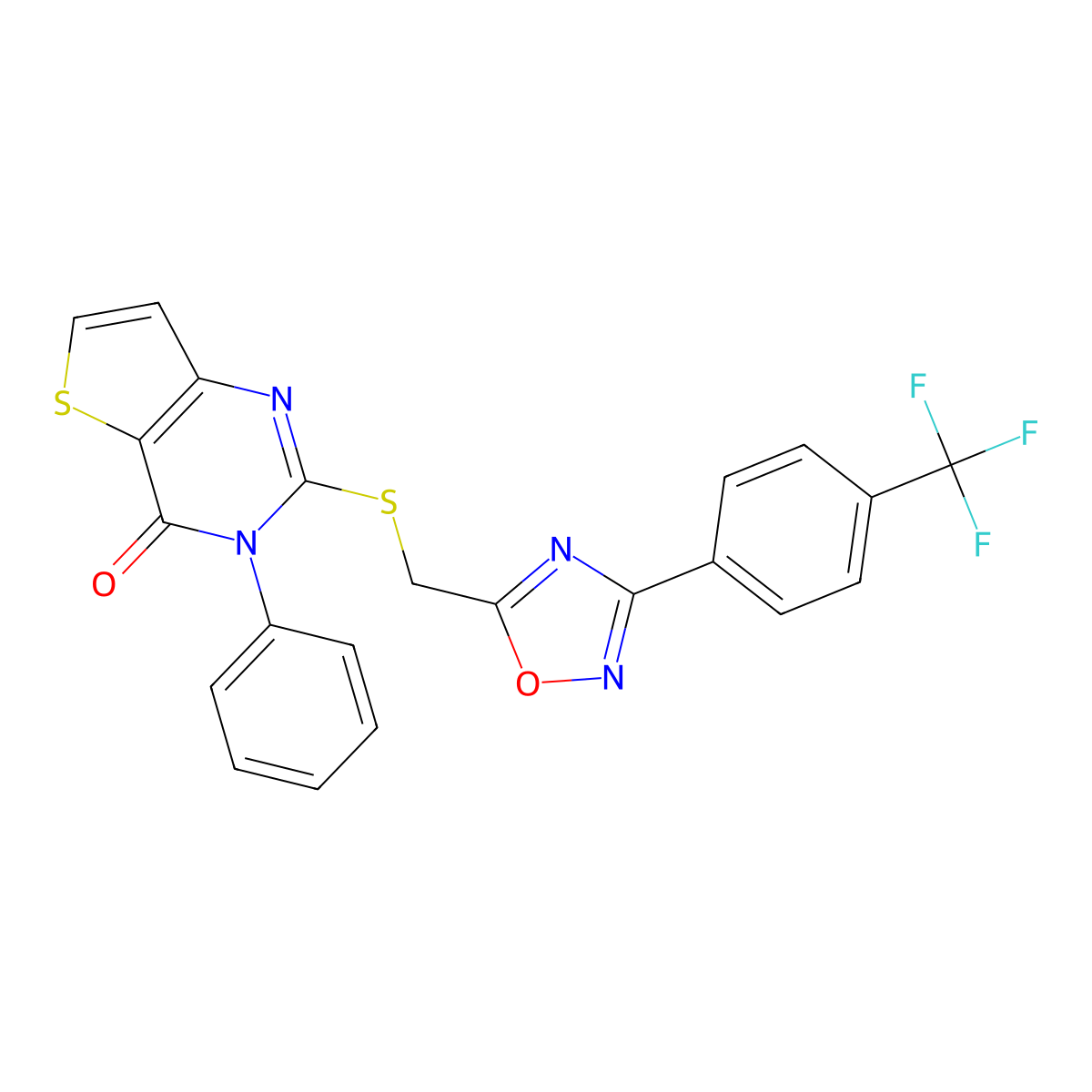 3-phenyl-2-[({3-[4-(trifluoromethyl)phenyl]-1,2,4-oxadiazol-5-yl}methyl)sulfanyl]-3H,4H-thieno[3,2-d]pyrimidin-4-one molecular structure, CAS 1040645-82-6