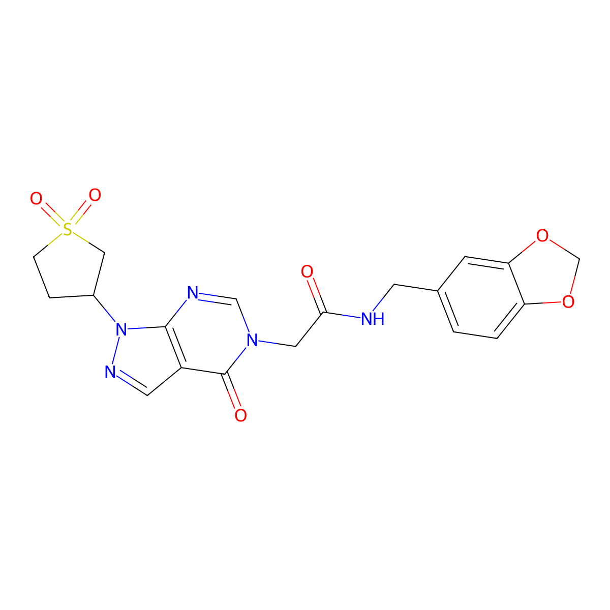 N-[(2H-1,3-benzodioxol-5-yl)methyl]-2-[1-(1,1-dioxo-1lambda6-thiolan-3-yl)-4-oxo-1H,4H,5H-pyrazolo[3,4-d]pyrimidin-5-yl]acetamide molecular structure, CAS 1040645-85-9