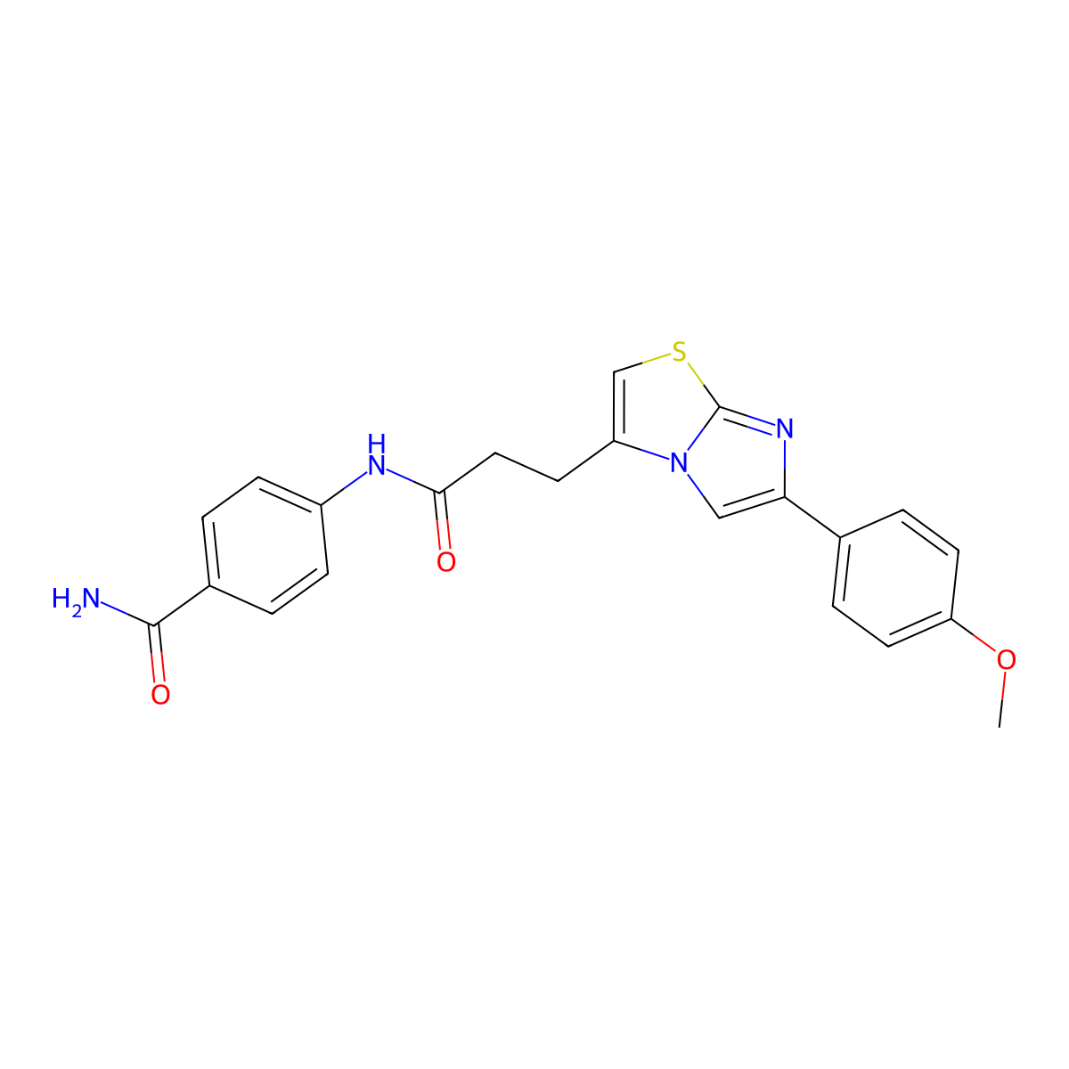 4-(3-(6-(4-Methoxyphenyl)imidazo[2,1-b]thiazol-3-yl)propanamido)benzamide molecular structure, CAS 1040645-87-1