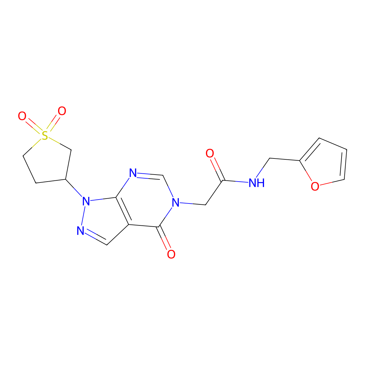 2-[1-(1,1-dioxo-1lambda6-thiolan-3-yl)-4-oxo-1H,4H,5H-pyrazolo[3,4-d]pyrimidin-5-yl]-N-[(furan-2-yl)methyl]acetamide molecular structure, CAS 1040645-92-8