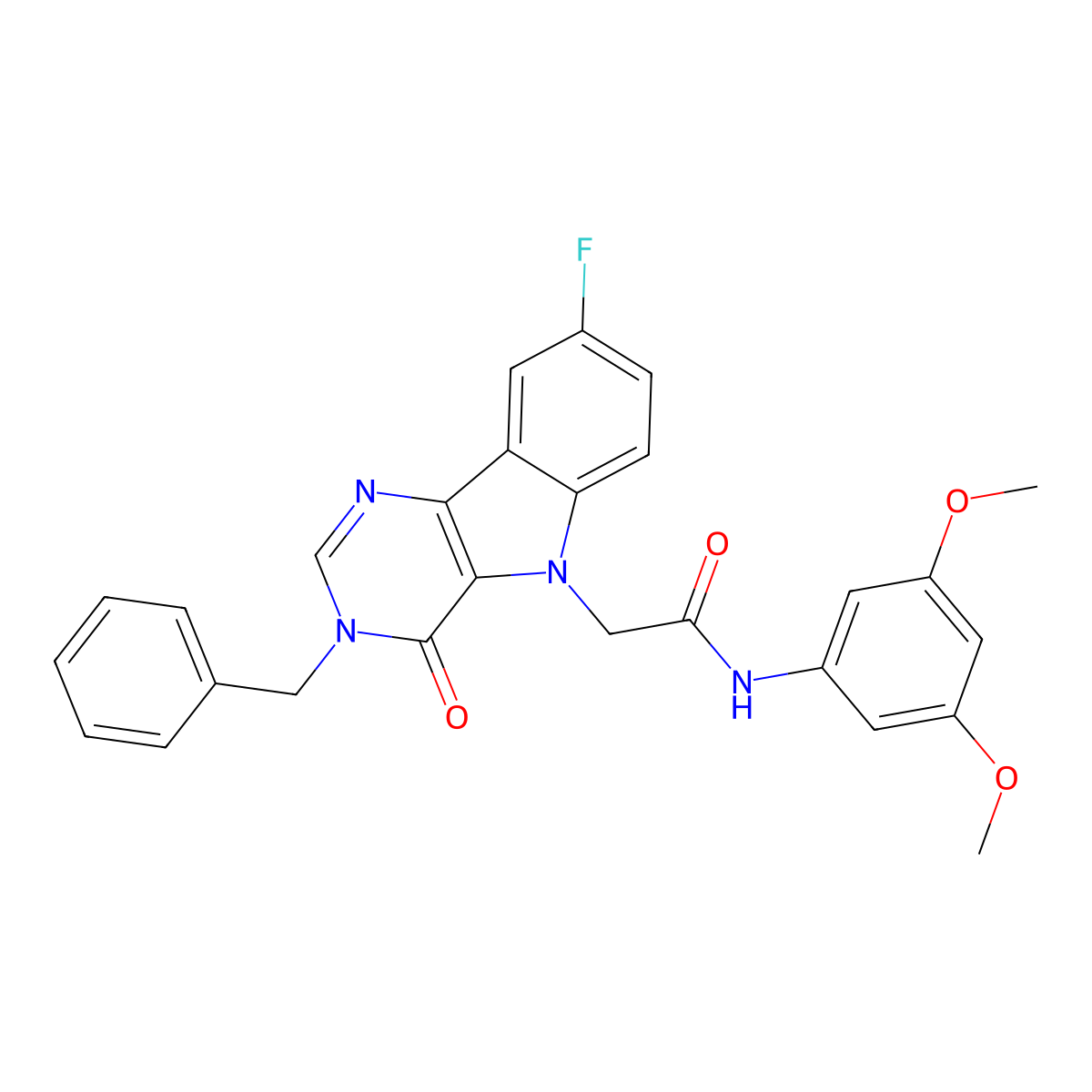 2-(3-benzyl-8-fluoro-4-oxo-3H-pyrimido[5,4-b]indol-5(4H)-yl)-N-(3,5-dimethoxyphenyl)acetamide molecular structure, CAS 1040645-93-9