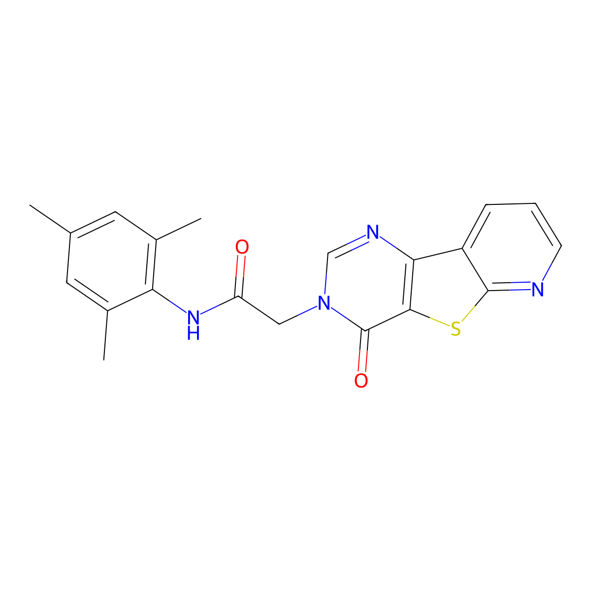 2-{6-oxo-8-thia-3,5,10-triazatricyclo[7.4.0.0^{2,7}]trideca-1(9),2(7),3,10,12-pentaen-5-yl}-N-(2,4,6-trimethylphenyl)acetamide molecular structure, CAS 1040645-97-3