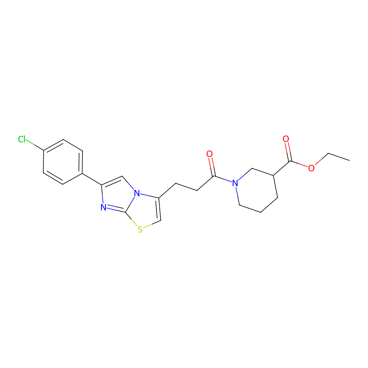 Ethyl 1-(3-(6-(4-chlorophenyl)imidazo[2,1-b]thiazol-3-yl)propanoyl)piperidine-3-carboxylate molecular structure, CAS 1040646-02-3