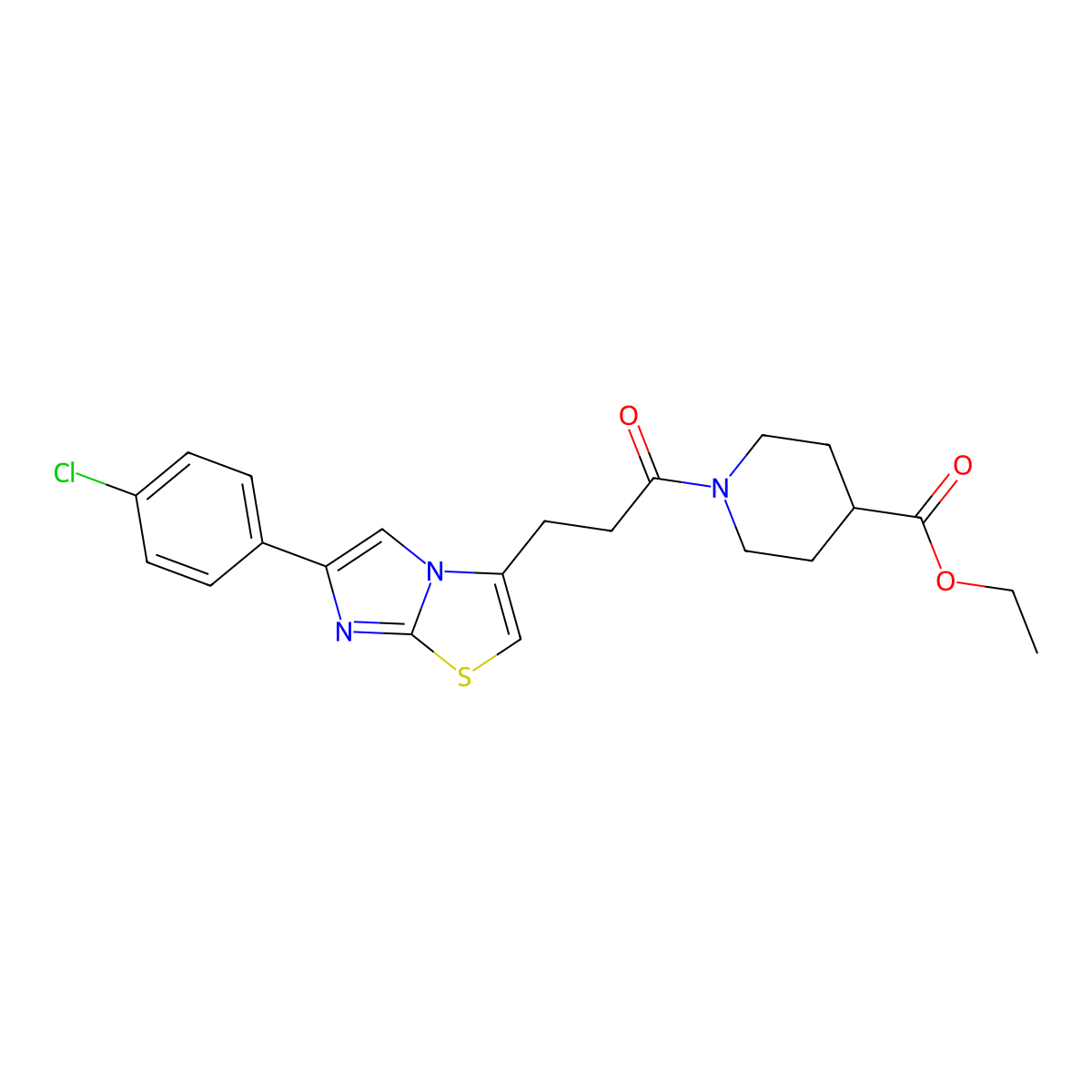 Ethyl 1-{3-[6-(4-chlorophenyl)imidazo[2,1-b][1,3]thiazol-3-yl]propanoyl}piperidine-4-carboxylate molecular structure, CAS 1040646-10-3