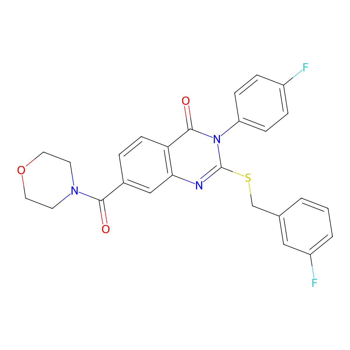 2-((3-fluorobenzyl)thio)-3-(4-fluorophenyl)-7-(morpholine-4-carbonyl)quinazolin-4(3H)-one molecular structure, CAS 1040646-18-1